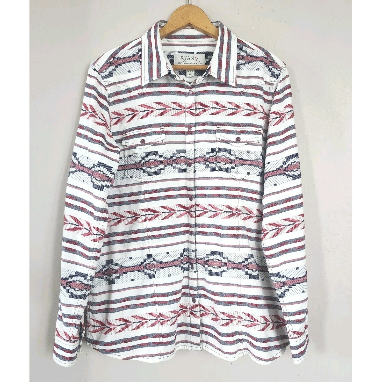 Ryan Michael Mens Xl Western Snap Shirt Red White Blue Country Cowboy Longsleeve